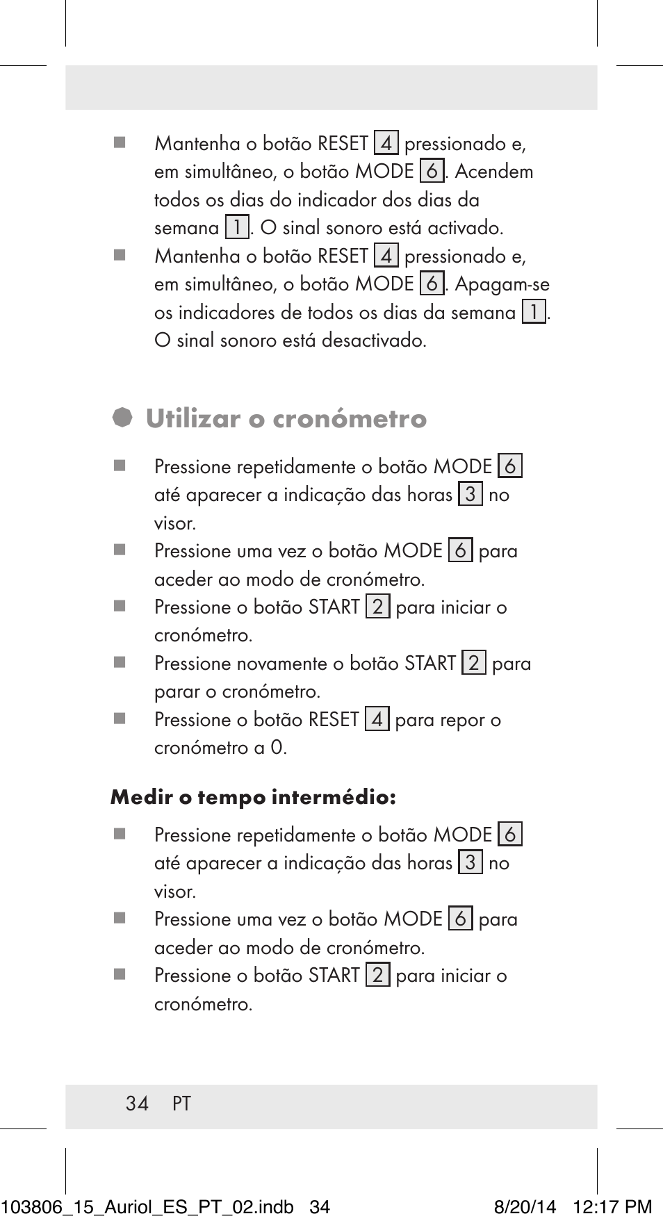 Utilizar o cronómetro | Auriol 103806-14-xx User Manual | Page 35 / 60