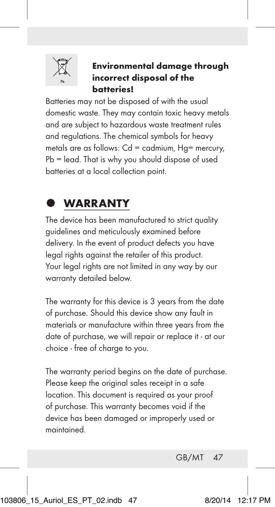 Warranty | Auriol 103806-14-xx User Manual | Page 48 / 60