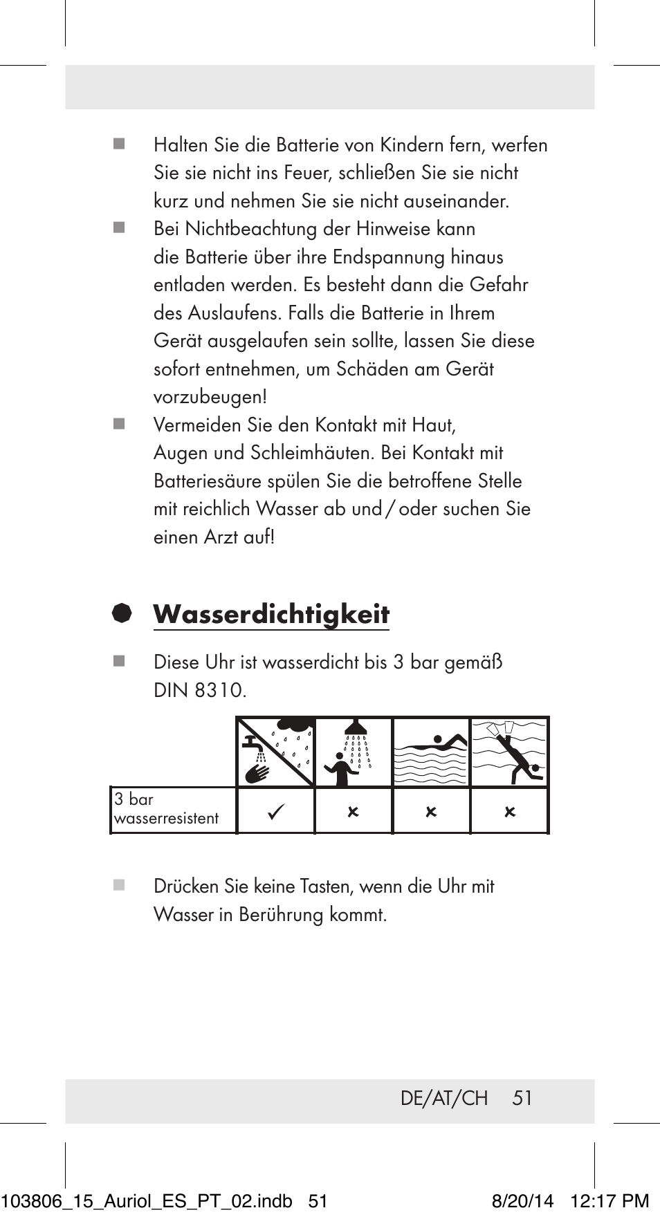 Wasserdichtigkeit | Auriol 103806-14-xx User Manual | Page 52 / 60