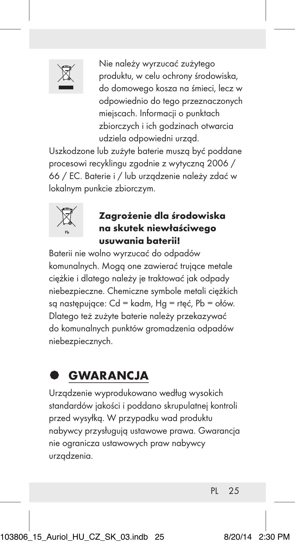 Gwarancja | Auriol 103806-14-xx User Manual | Page 26 / 81