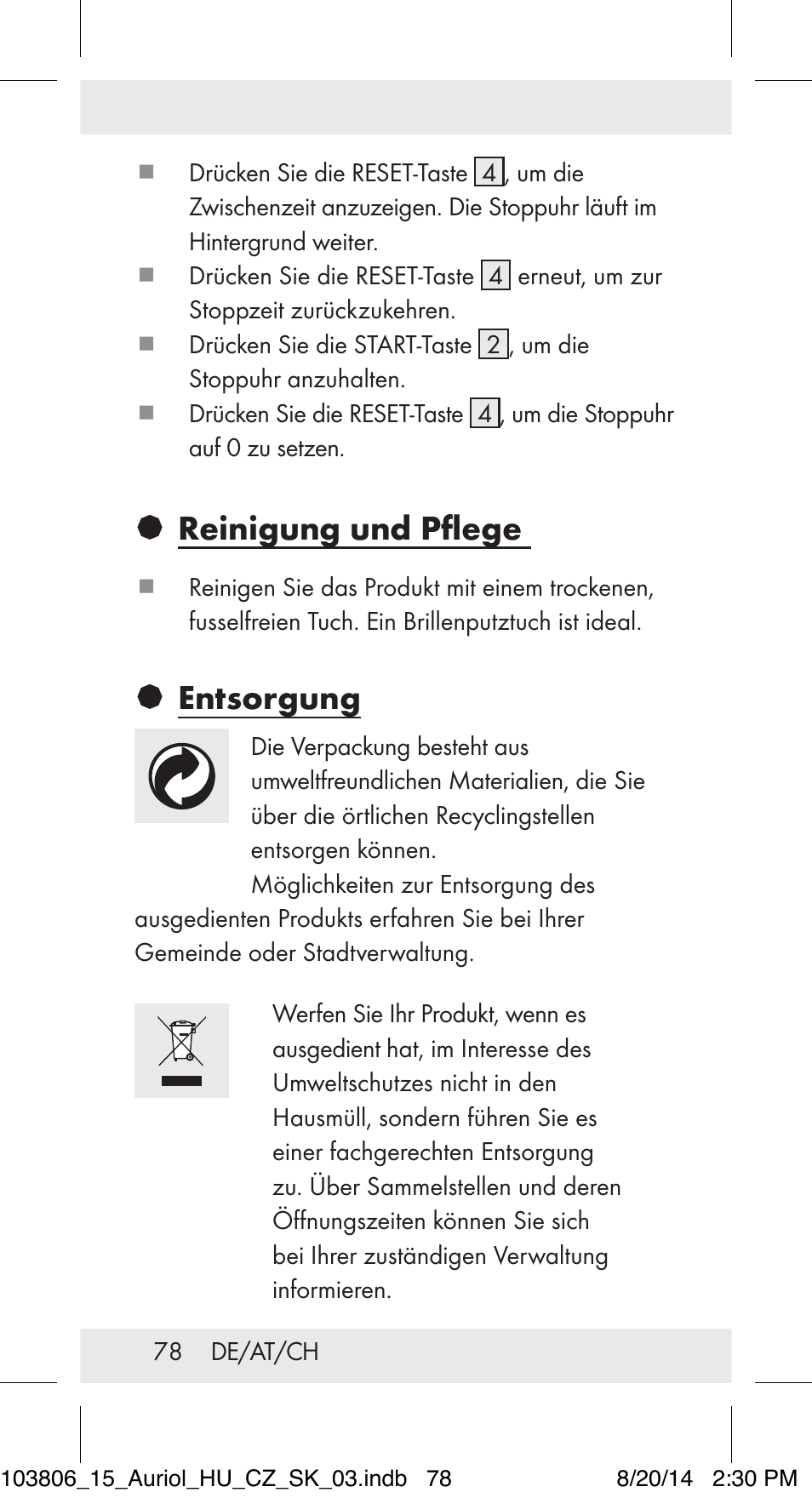 Reinigung und pflege, Entsorgung | Auriol 103806-14-xx User Manual | Page 79 / 81