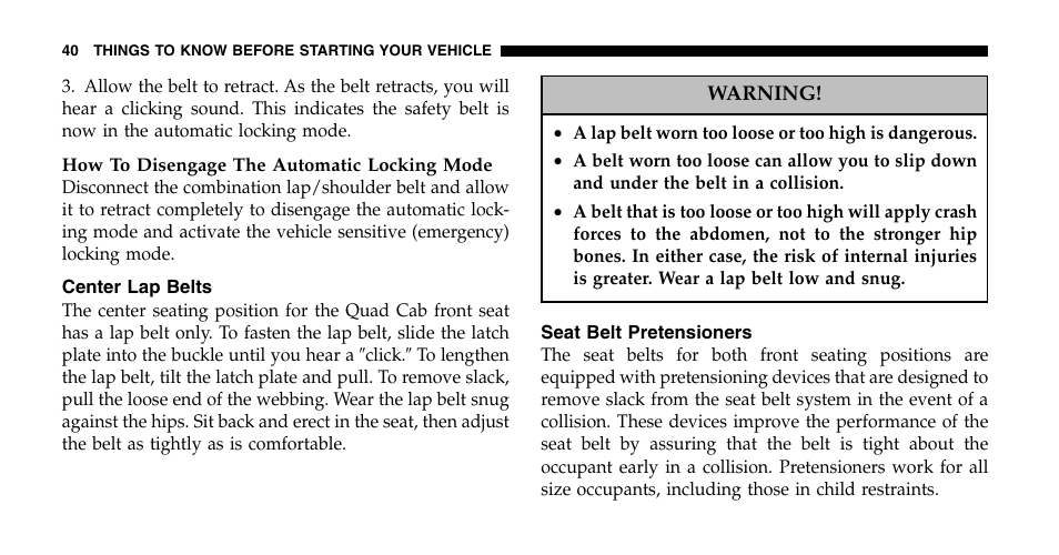 Dodge 2006  Ram Pickup 2500 User Manual | Page 40 / 536