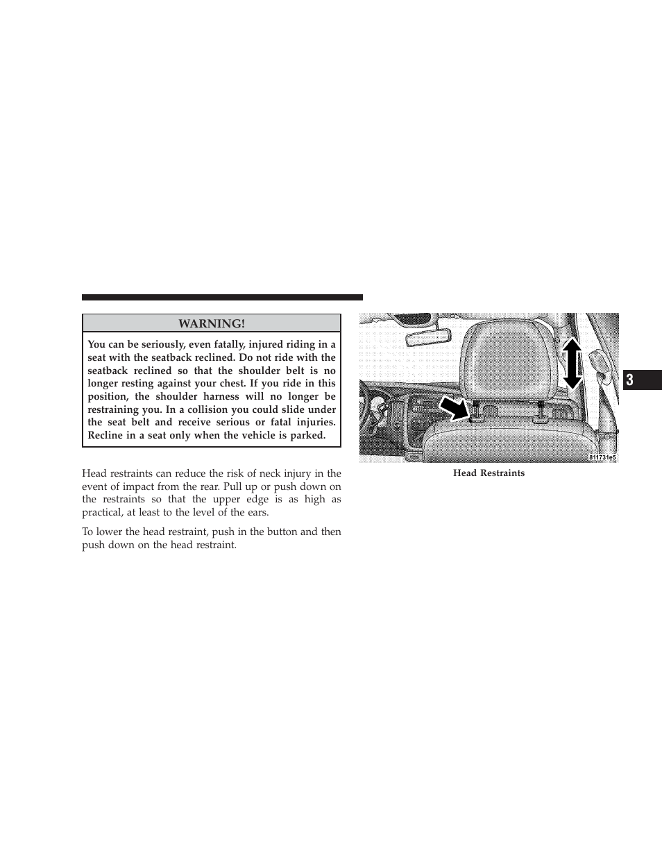 Adjustable head restraints | Dodge 2009 Ram Chassis Cab User Manual | Page 119 / 429