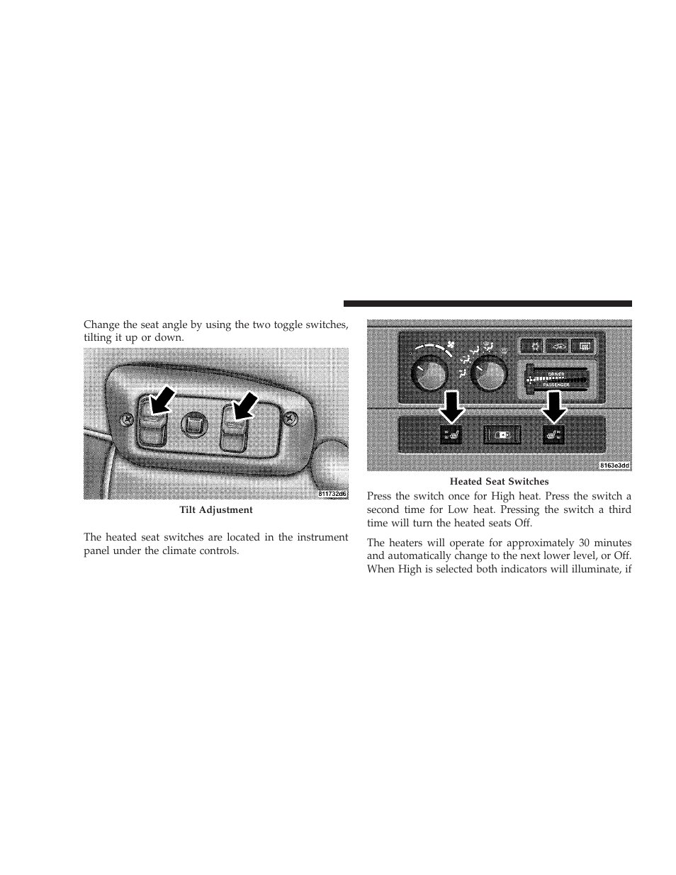 Heated seats - if equipped, Heated seats — if equipped | Dodge 2009 Ram Chassis Cab User Manual | Page 122 / 429