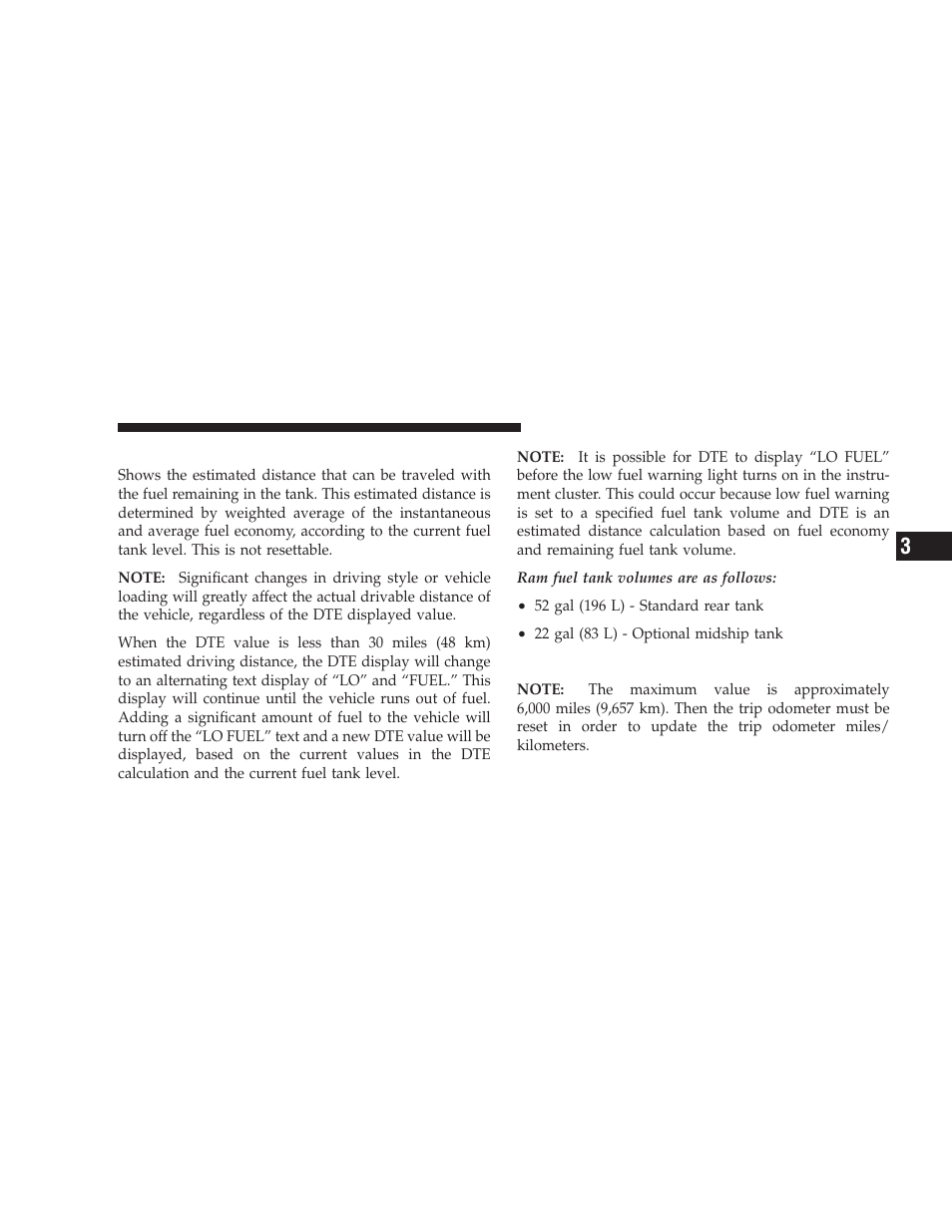 Distance to empty (dte), Trip odometer (odo) | Dodge 2009 Ram Chassis Cab User Manual | Page 141 / 429