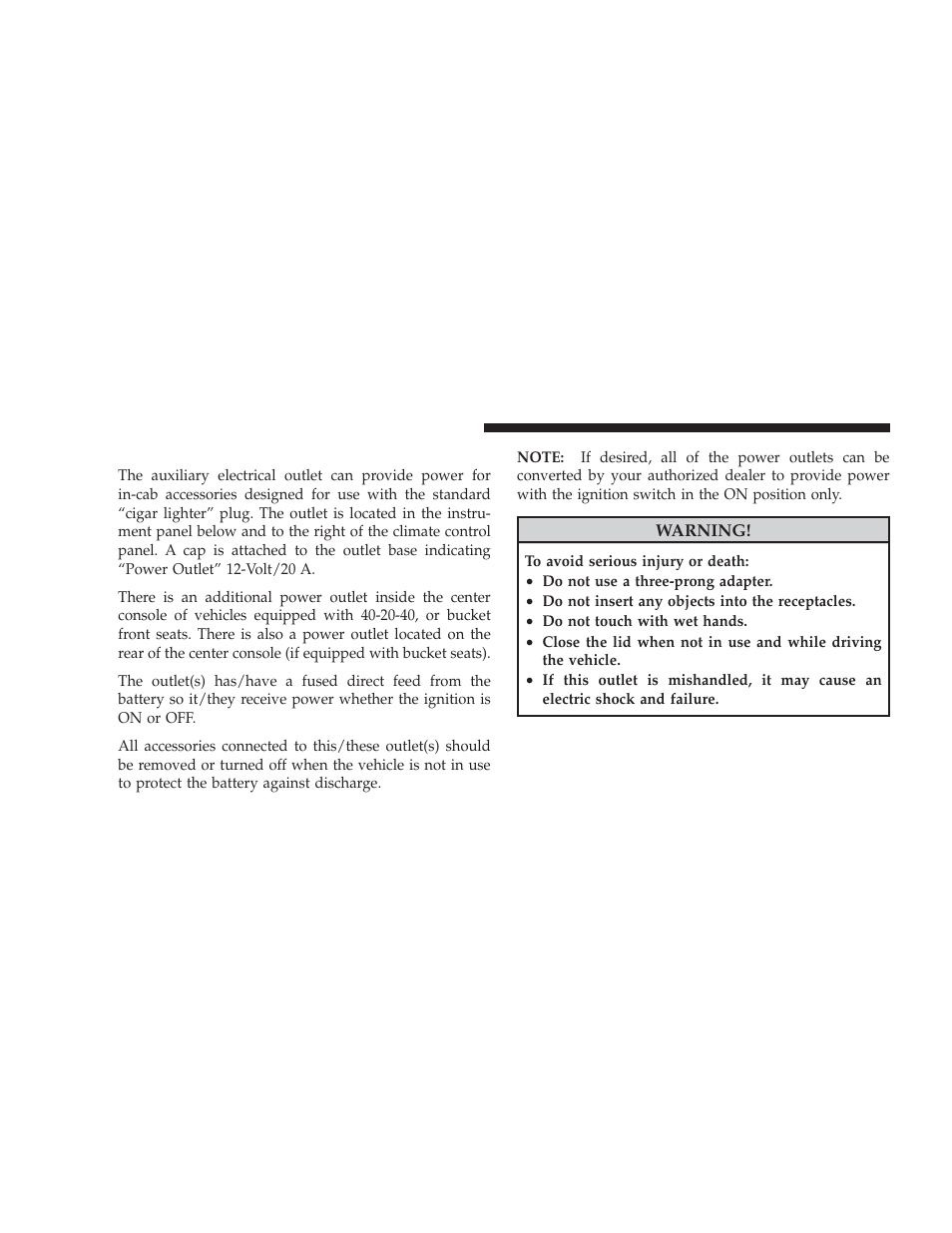 Electrical power outlets | Dodge 2009 Ram Chassis Cab User Manual | Page 146 / 429