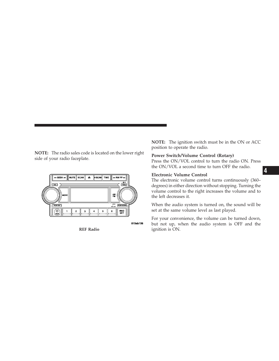 Operating instructions - radio mode, Sales code ref — am/fm/cd (single-disc) | Dodge 2009 Ram Chassis Cab User Manual | Page 189 / 429