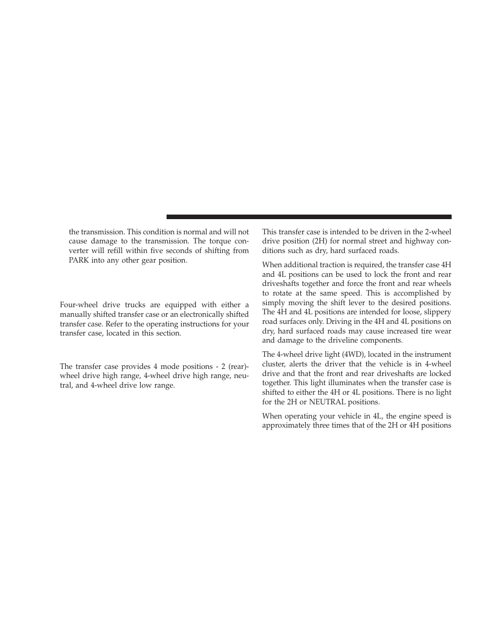 Four-wheel drive operation - if equipped, Four-wheel drive operation — if equipped, Manually shifted transfer case operating | Information/precautions | Dodge 2009 Ram Chassis Cab User Manual | Page 232 / 429