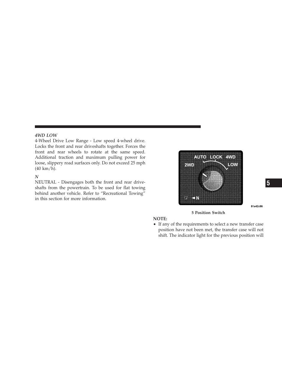 Shifting procedure — electronically shifted, Transfer case | Dodge 2009 Ram Chassis Cab User Manual | Page 241 / 429