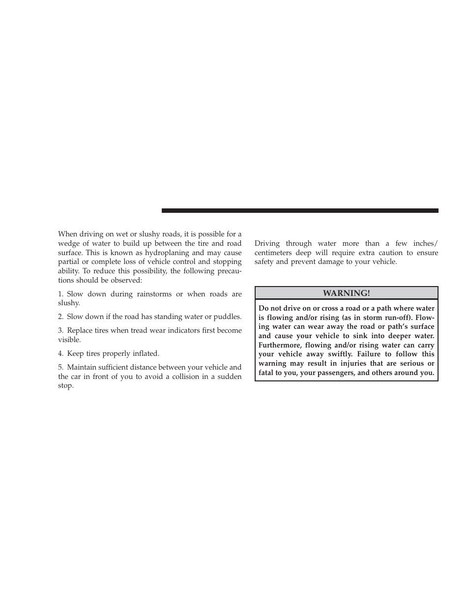 Driving on slippery surfaces, Driving through water, Flowing/rising water | Dodge 2009 Ram Chassis Cab User Manual | Page 252 / 429
