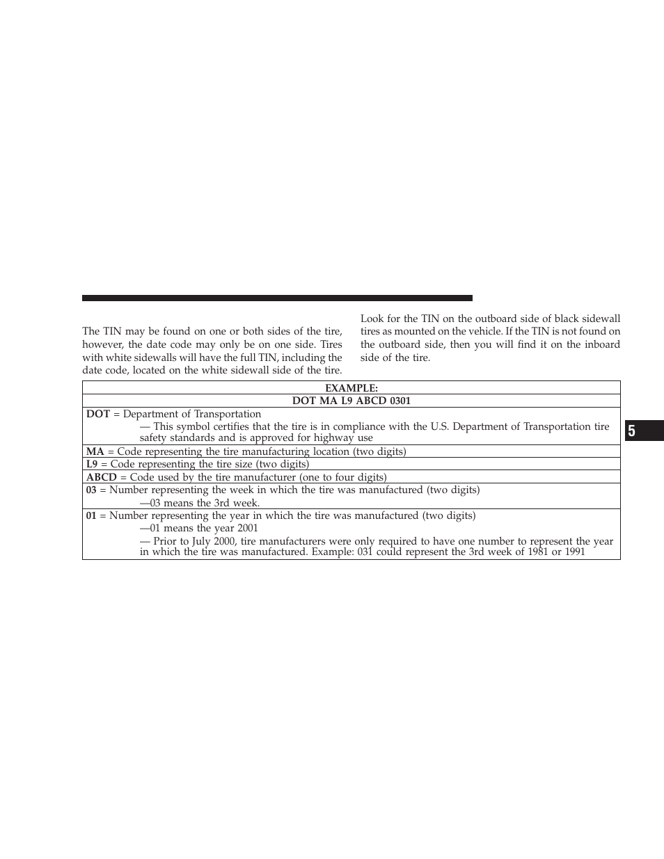 Tire identification number (tin) | Dodge 2009 Ram Chassis Cab User Manual | Page 263 / 429