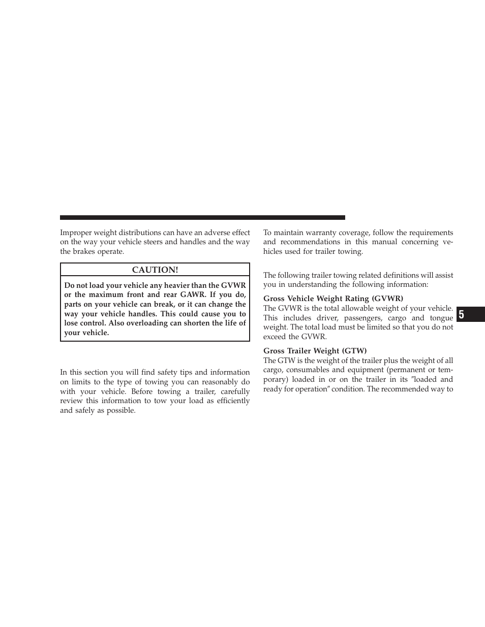 Trailer towing, Common towing definitions | Dodge 2009 Ram Chassis Cab User Manual | Page 291 / 429
