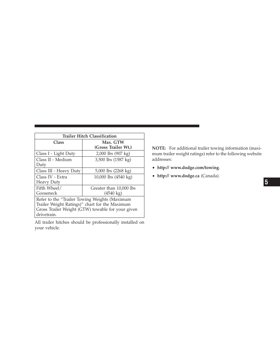 Trailer towing weights (maximum trailer, Weight ratings) | Dodge 2009 Ram Chassis Cab User Manual | Page 295 / 429