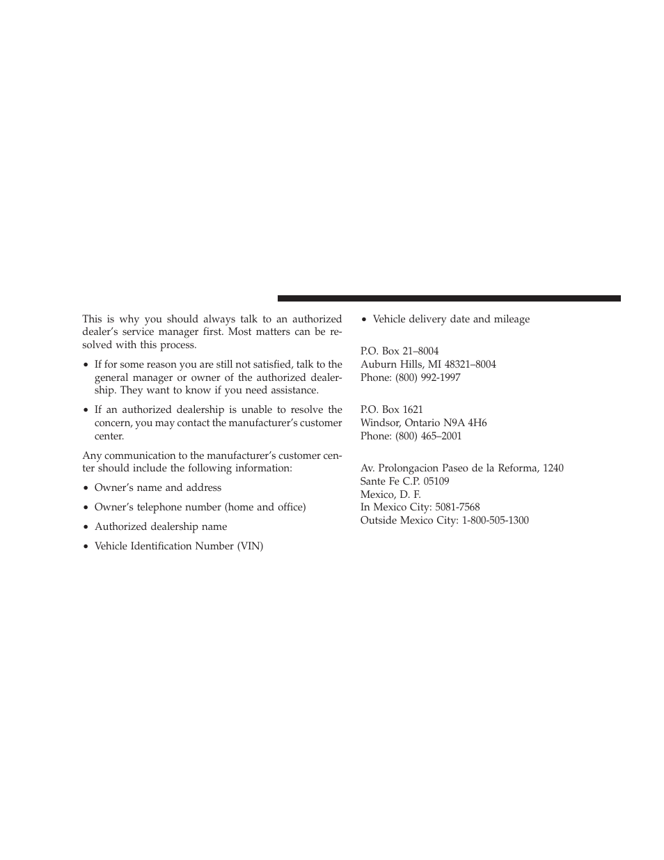 Chrysler llc customer center, Chrysler canada inc. customer center, In mexico contact | Dodge 2009 Ram Chassis Cab User Manual | Page 404 / 429