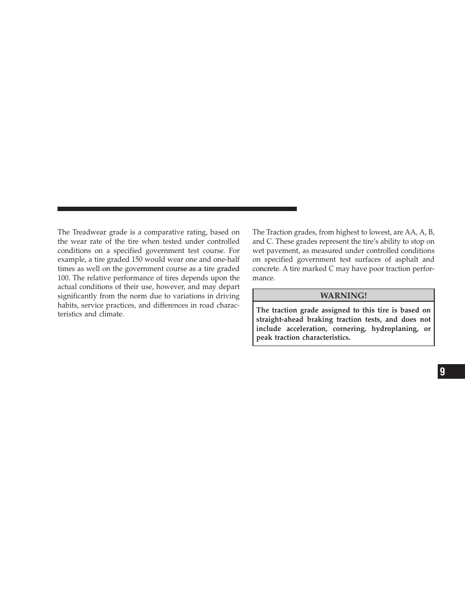 Treadwear, Traction grades | Dodge 2009 Ram Chassis Cab User Manual | Page 409 / 429