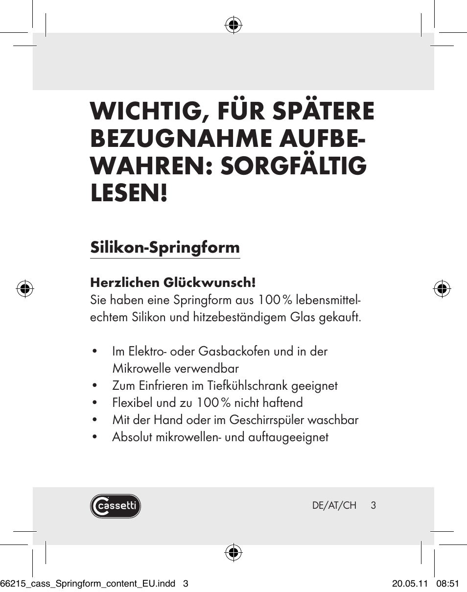 Cassetti Silicone Springform Cake Tin User Manual | 75 pages