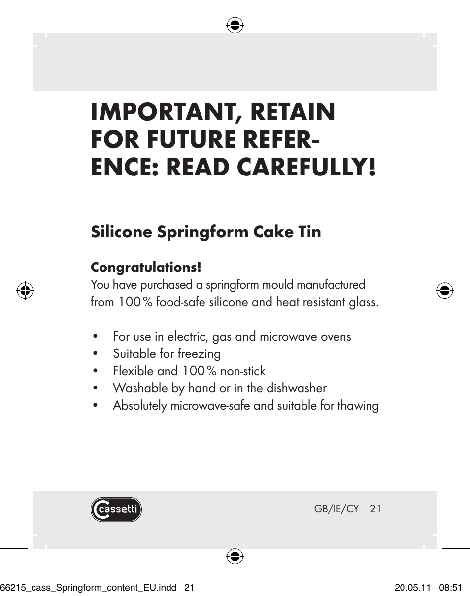 Silicone springform cake tin | Cassetti Silicone Springform Cake Tin User Manual | Page 19 / 75