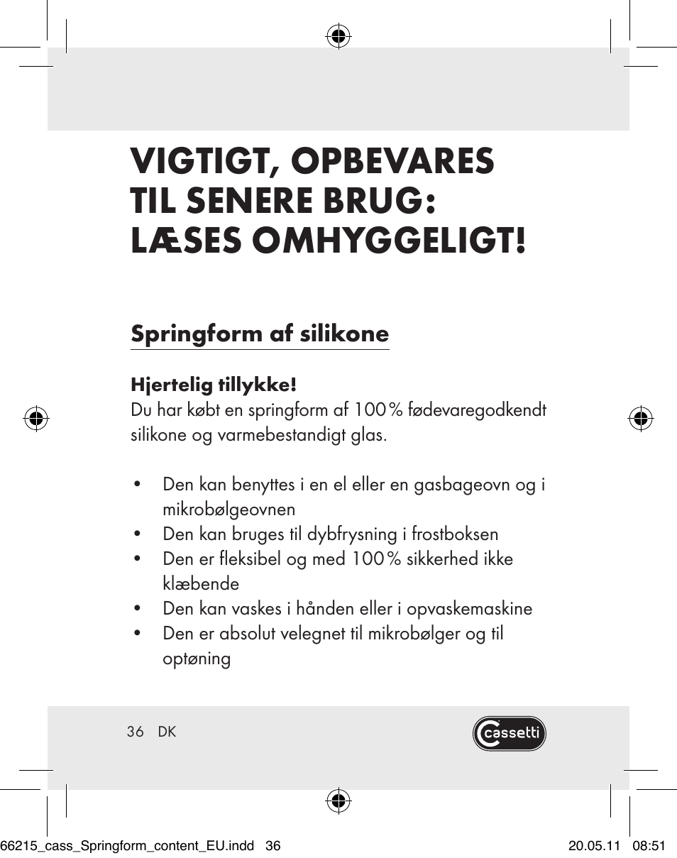 Springform af silikone | Cassetti Silicone Springform Cake Tin User Manual | Page 34 / 75