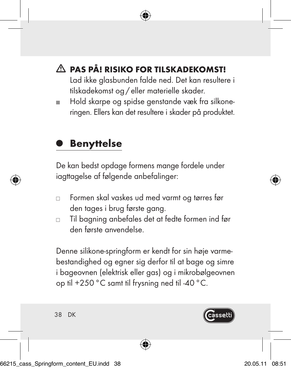 Benyttelse | Cassetti Silicone Springform Cake Tin User Manual | Page 36 / 75