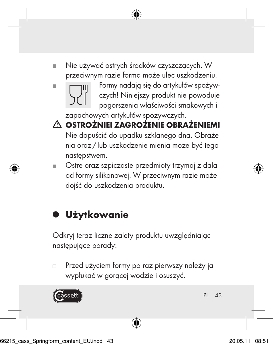 Użytkowanie | Cassetti Silicone Springform Cake Tin User Manual | Page 41 / 75