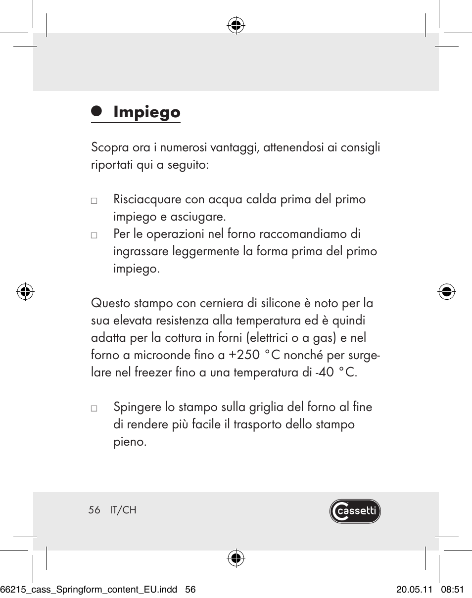 Impiego | Cassetti Silicone Springform Cake Tin User Manual | Page 54 / 75