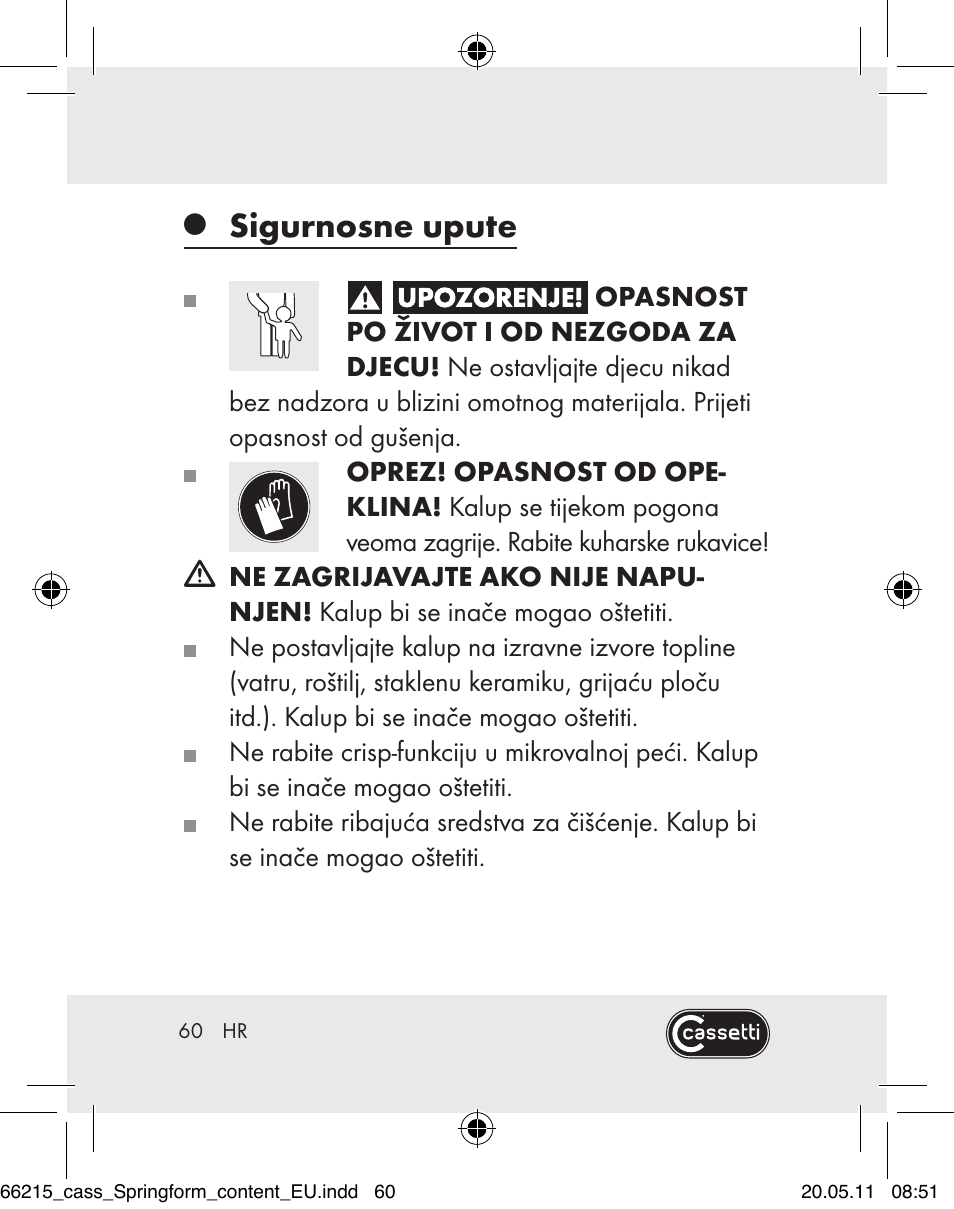 Sigurnosne upute | Cassetti Silicone Springform Cake Tin User Manual | Page 58 / 75