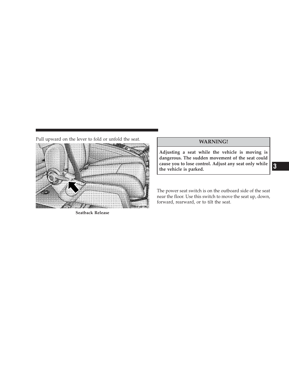 Power seat - if equipped | Dodge 2009 Journey User Manual | Page 131 / 523