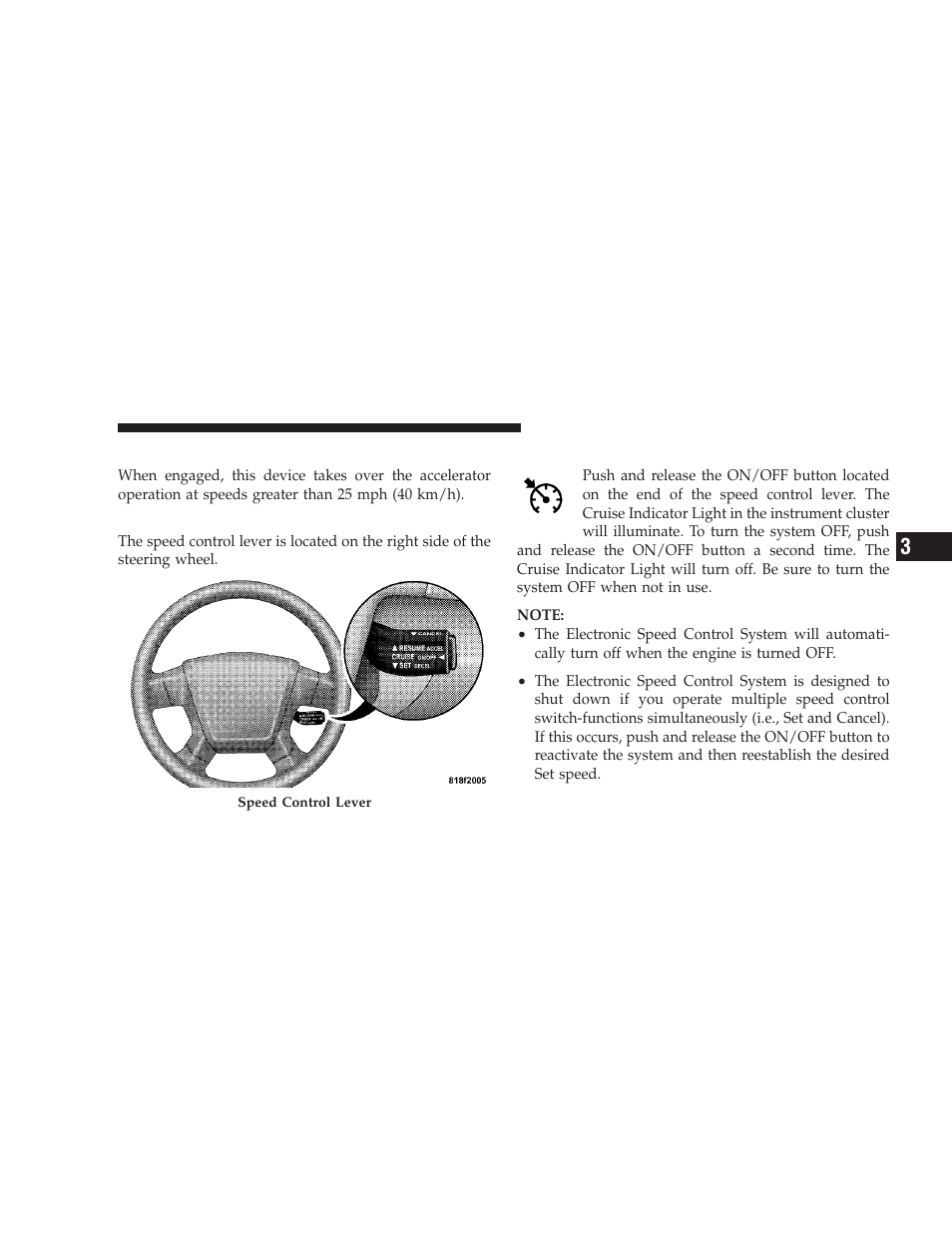 Electronic speed control - if equipped, Electronic speed control operation, To activate | Dodge 2009 Journey User Manual | Page 161 / 523