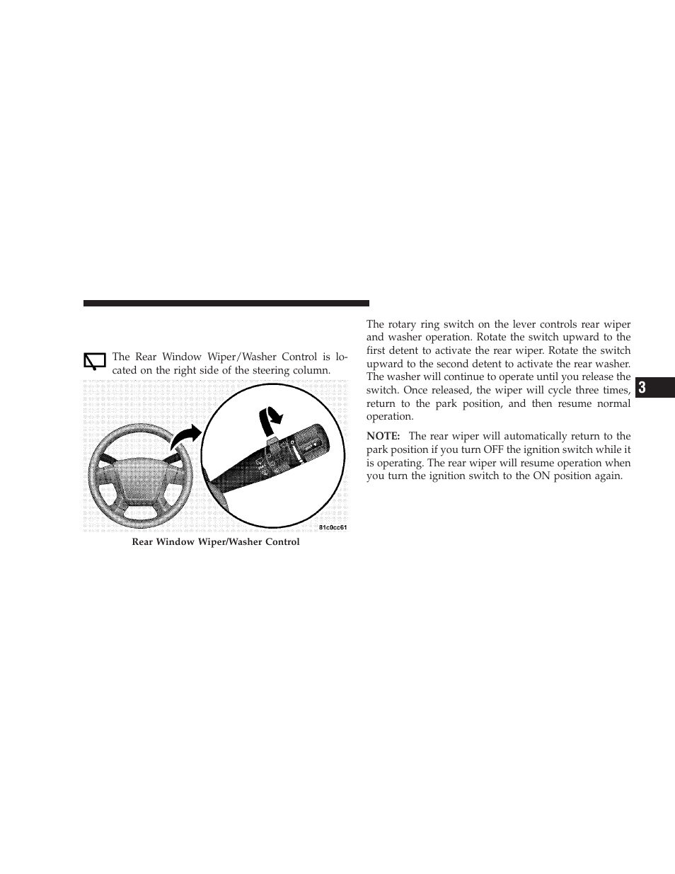 Rear window features, Rear window wiper/washer - if equipped | Dodge 2009 Journey User Manual | Page 195 / 523