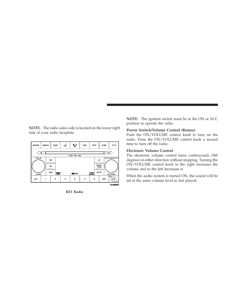 Operating instructions - radio mode | Dodge 2009 Journey User Manual | Page 240 / 523