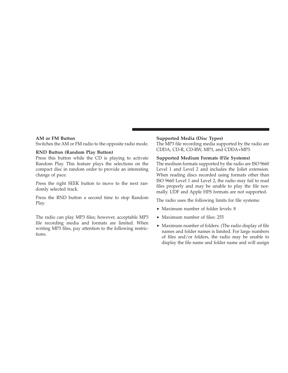 Notes on playing mp3 files | Dodge 2009 Journey User Manual | Page 264 / 523