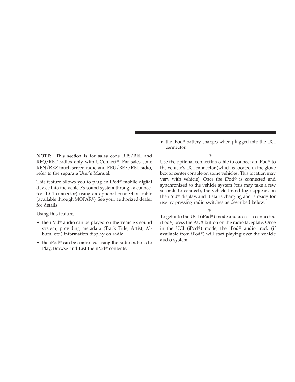 Universal consumer interface (uci) - if equipped, Connecting the ipod device, Controlling the ipod using radio buttons | Dodge 2009 Journey User Manual | Page 280 / 523