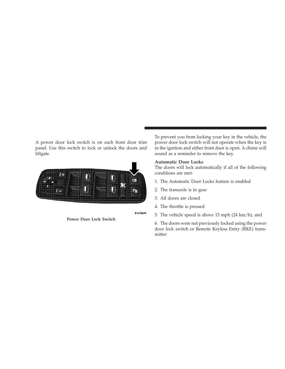 Power door locks | Dodge 2009 Journey User Manual | Page 32 / 523