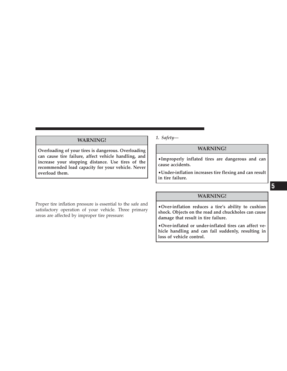 Tires - general information, Tire pressure | Dodge 2009 Journey User Manual | Page 347 / 523