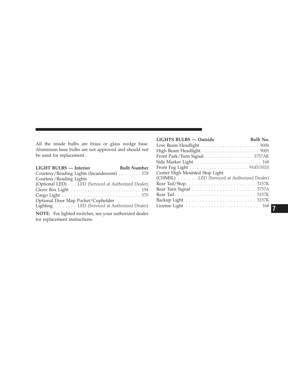 Replacement bulbs | Dodge 2009 Journey User Manual | Page 467 / 523