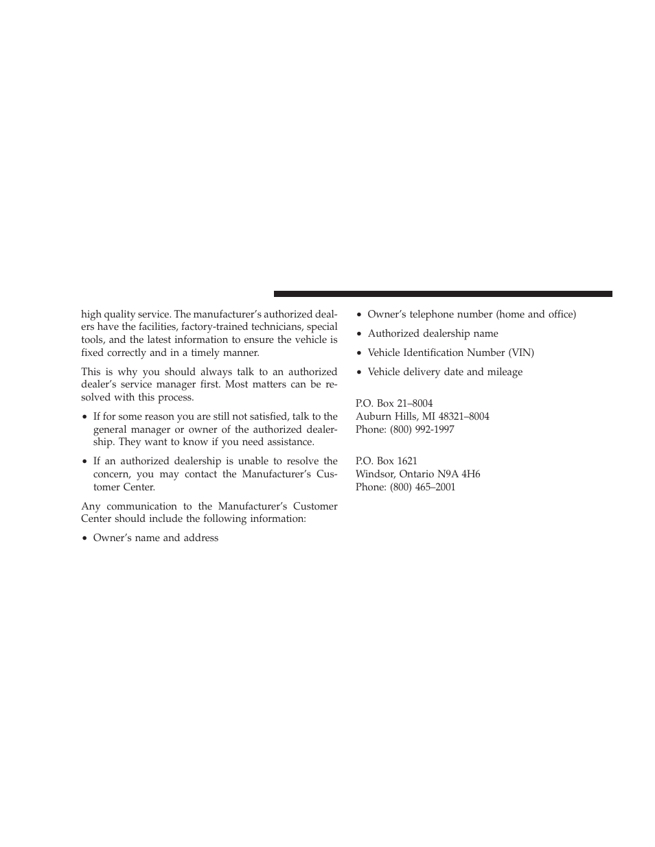 Chrysler llc customer center, Chrysler canada inc. customer center | Dodge 2009 Journey User Manual | Page 490 / 523