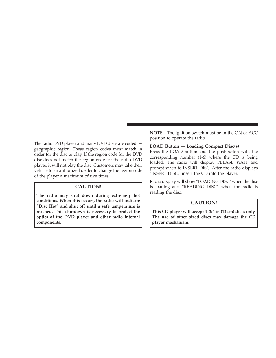 Operation instructions - (disc mode for cd, And mp3/wma audio play, dvd-video) | Dodge 2009 Charger User Manual | Page 208 / 484