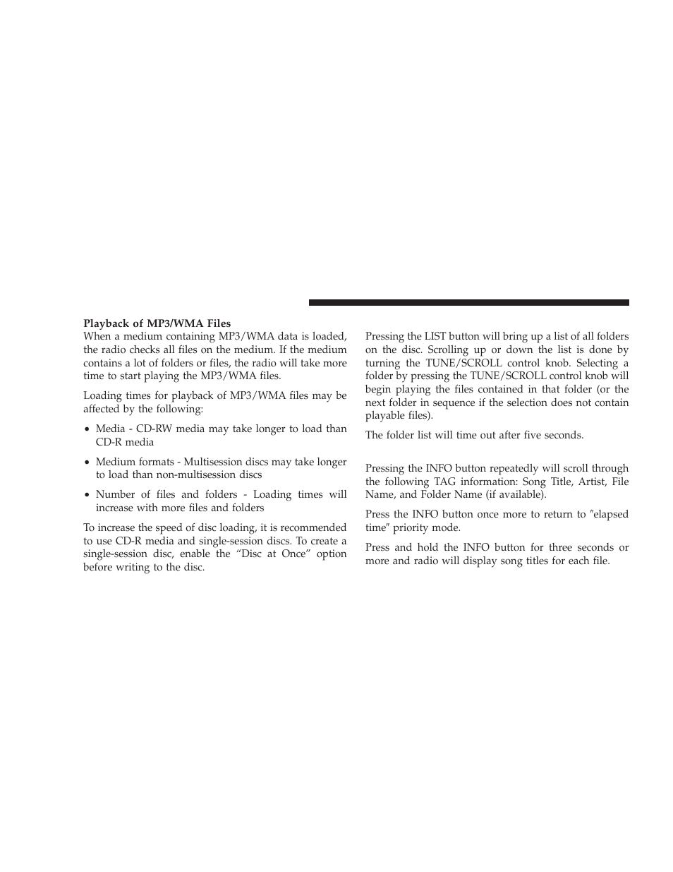 List button (disc mode for mp3/wma play), Info button (disc mode for mp3/wma play), List button (disc mode for | Mp3/wma play), Info button (disc mode for mp3/wma, Play) | Dodge 2009 Charger User Manual | Page 212 / 484