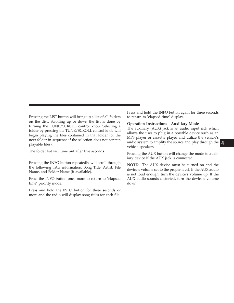 List button (cd mode for mp3 play), Info button (cd mode for mp3 play) | Dodge 2009 Charger User Manual | Page 237 / 484