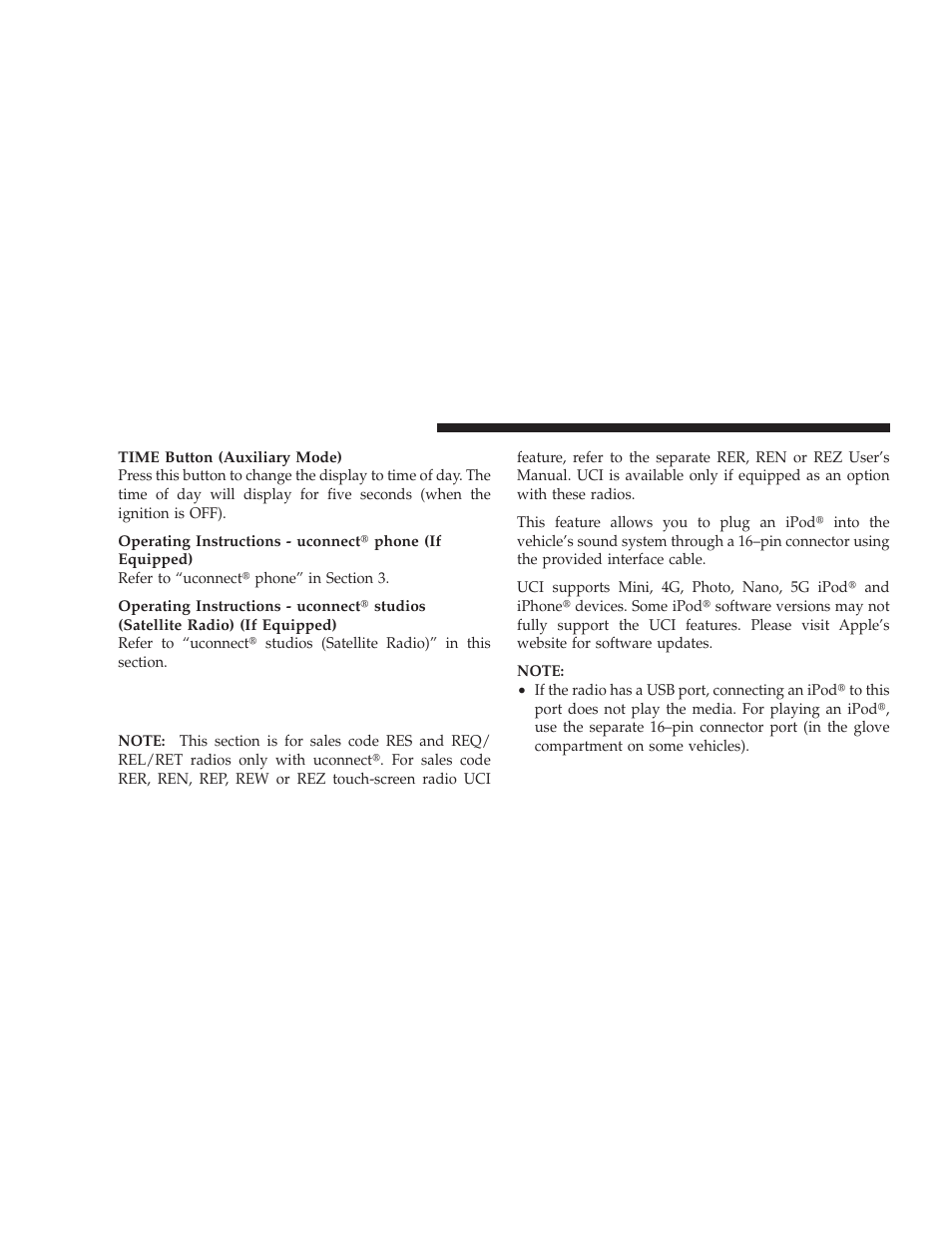 Universal consumer interface (uci) - if equipped, Universal consumer interface (uci) — if, Equipped | Dodge 2009 Charger User Manual | Page 238 / 484