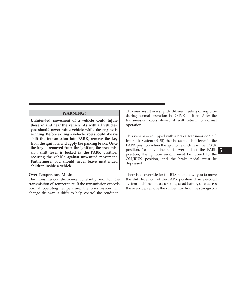 Brake/transmission shift interlock system, Brake/transmission interlock manual override, Brake/transmission interlock manual | Override | Dodge 2009 Charger User Manual | Page 277 / 484