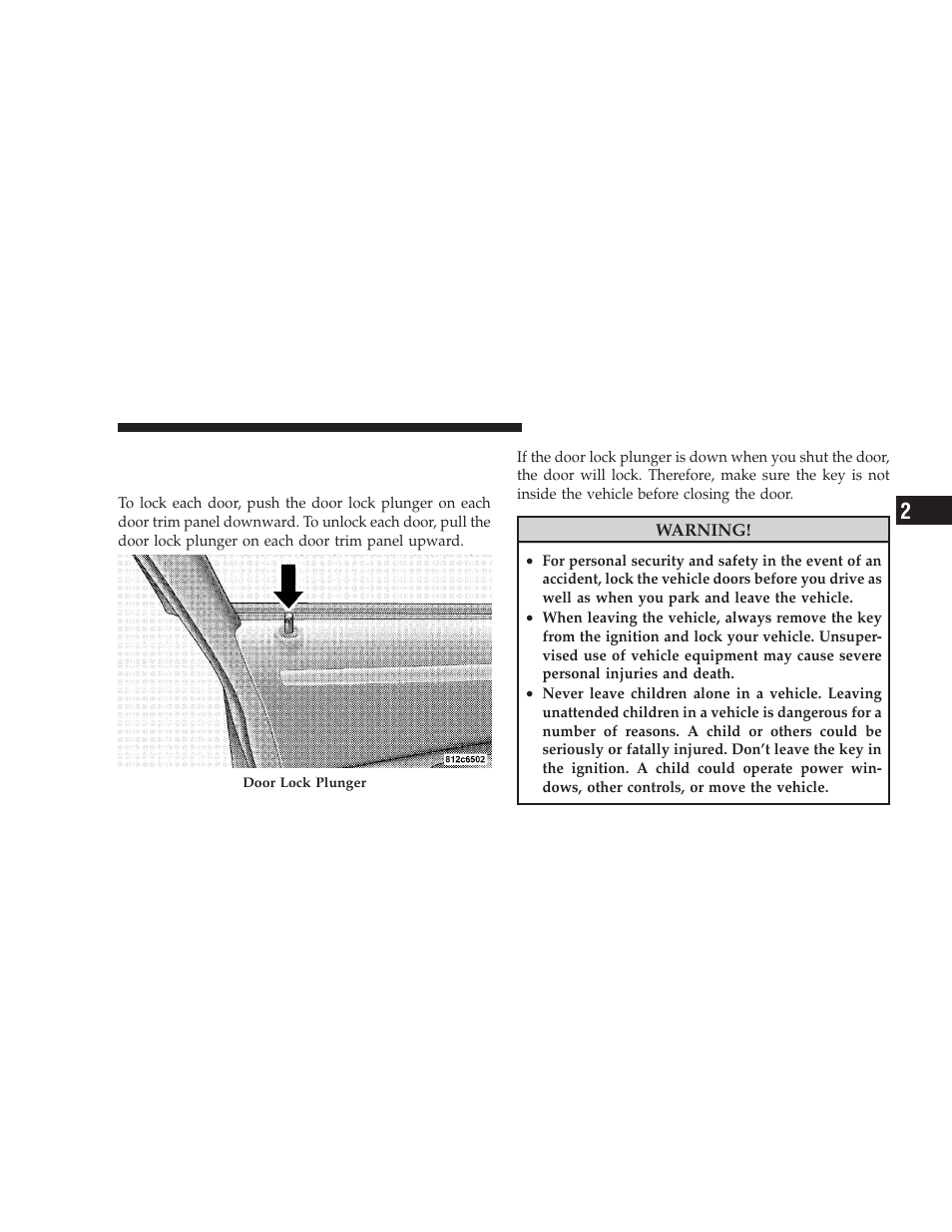 Door locks, Manual door locks | Dodge 2009 Charger User Manual | Page 31 / 484