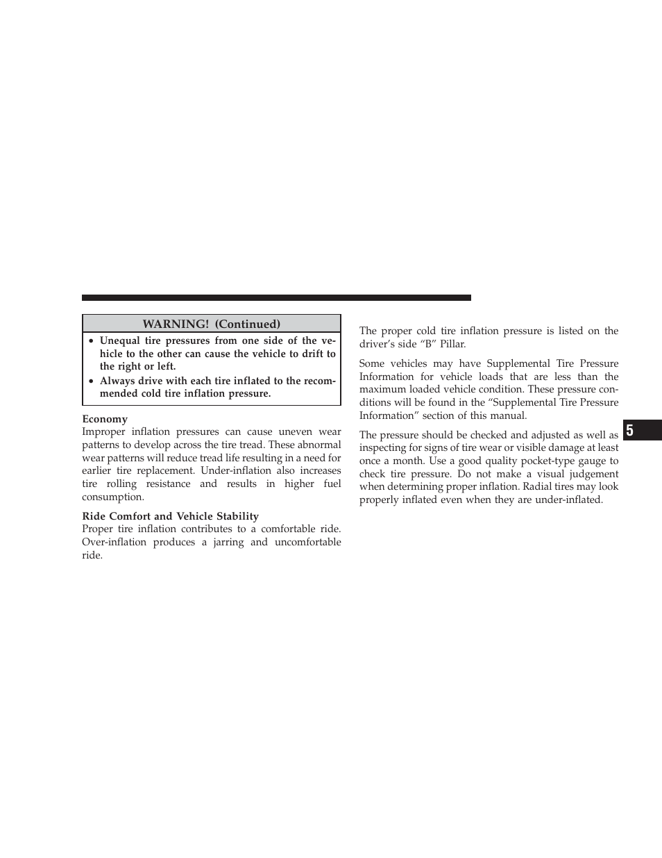 Tire inflation pressures | Dodge 2009 Charger User Manual | Page 313 / 484