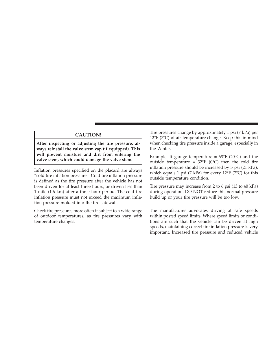 Tire pressures for high speed operation | Dodge 2009 Charger User Manual | Page 314 / 484