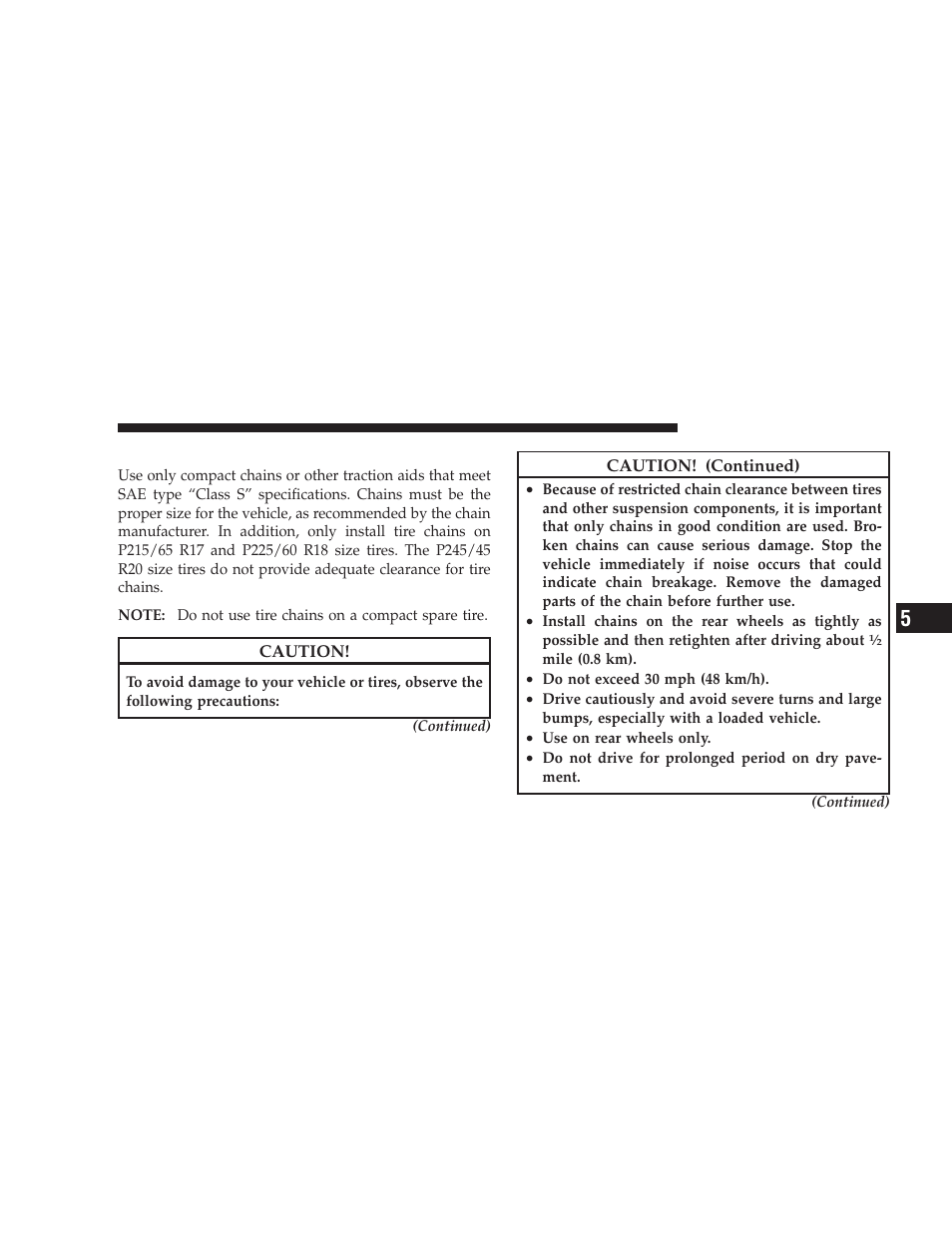 Tire chains | Dodge 2009 Charger User Manual | Page 321 / 484