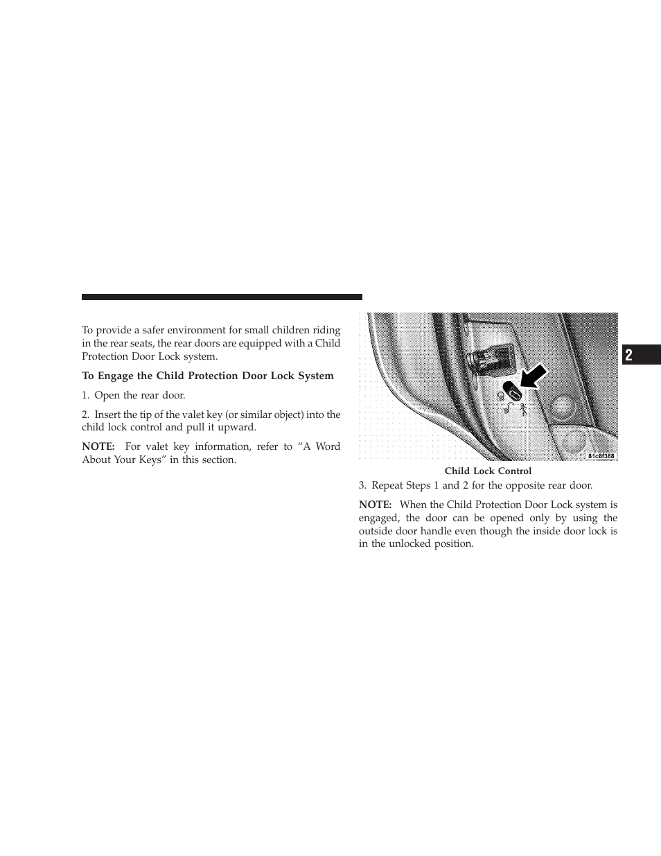 Child protection door lock | Dodge 2009 Charger User Manual | Page 35 / 484