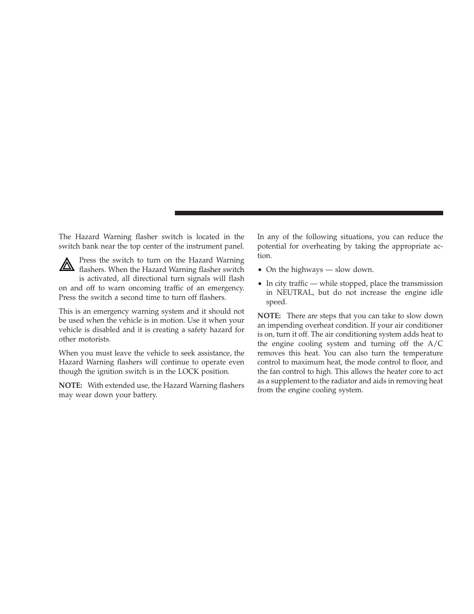 Hazard warning flasher, If your engine overheats | Dodge 2009 Charger User Manual | Page 358 / 484