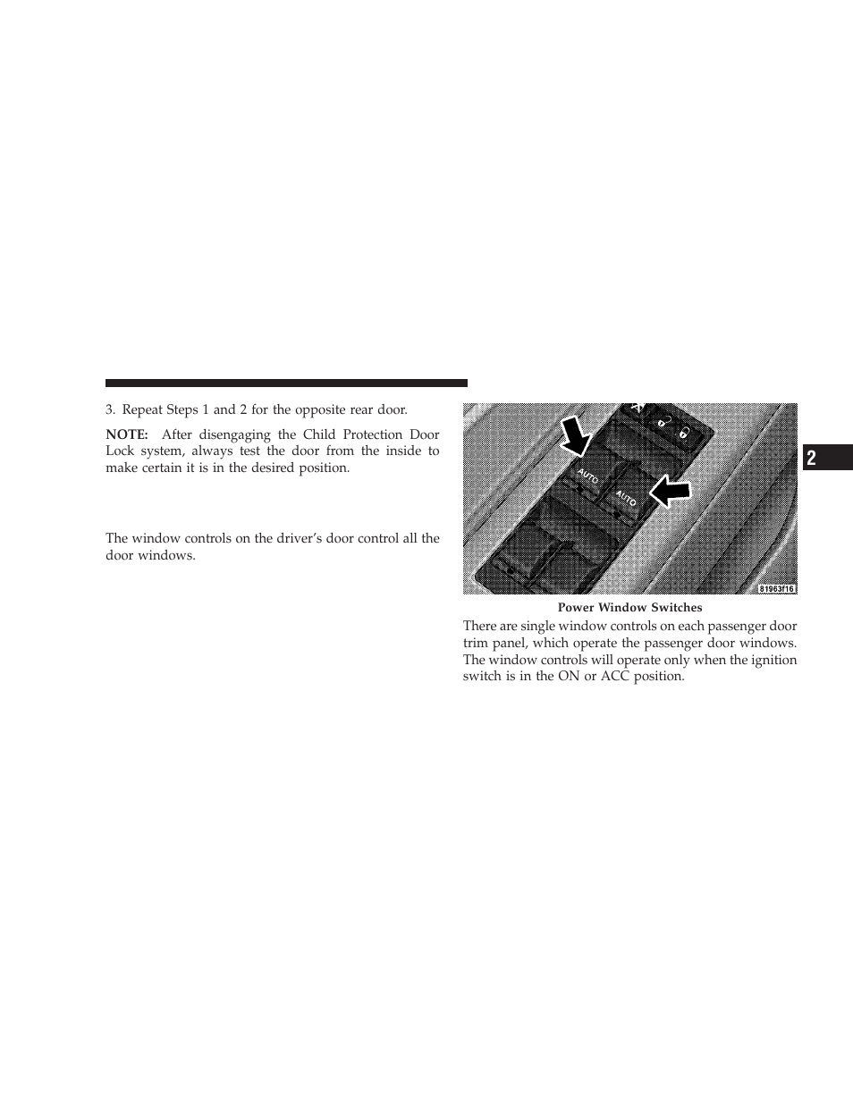 Windows, Power windows | Dodge 2009 Charger User Manual | Page 37 / 484