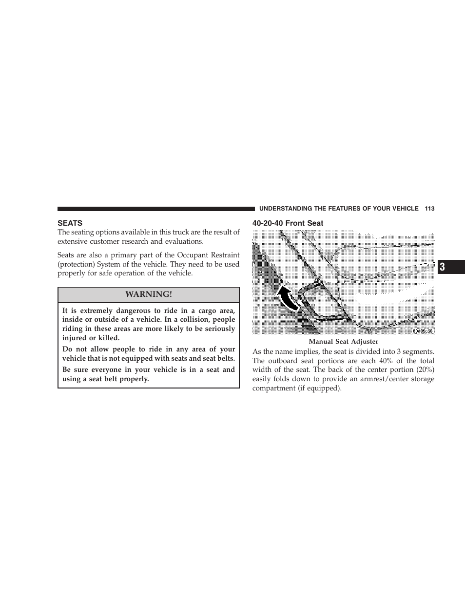 Seats, 20-40 front seat | Dodge 2007 Ram Chassis Cab User Manual | Page 113 / 532