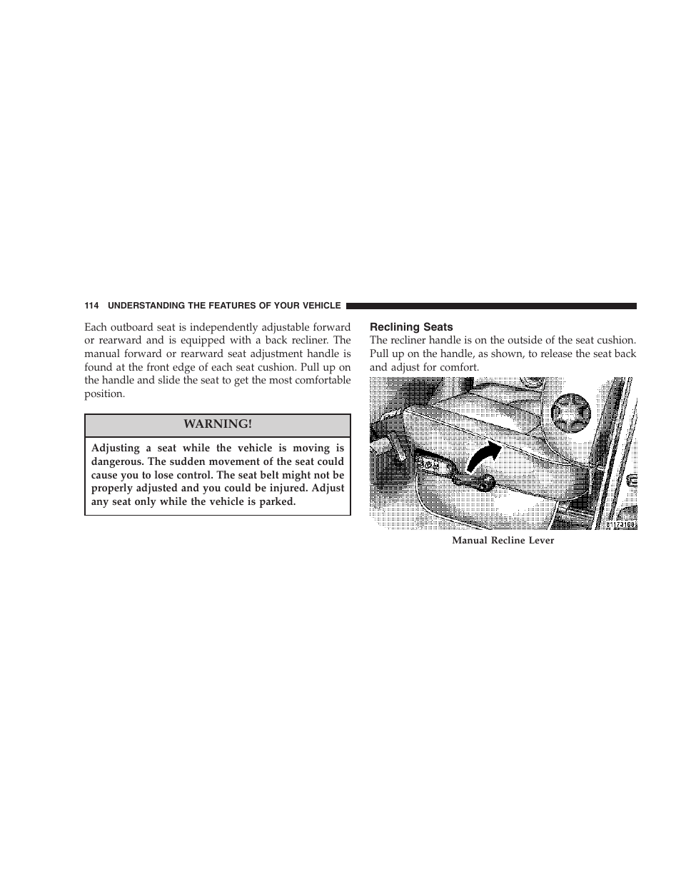 Reclining seats | Dodge 2007 Ram Chassis Cab User Manual | Page 114 / 532